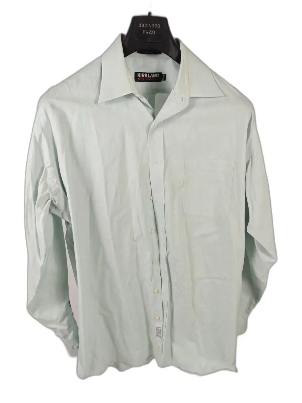 Men’s Kirkland Signature Dress Shirt Mint Green 17.5 36 Non-Iron Cotton